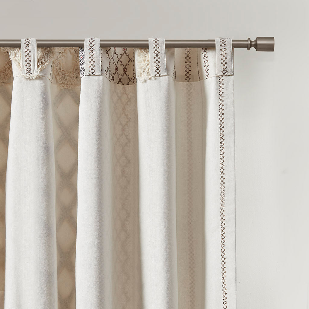 Cotton curtain panel set of 5 ivory with chenille stripe and lining HouseOfZazla Curtains on Tampa Home & Garden Store