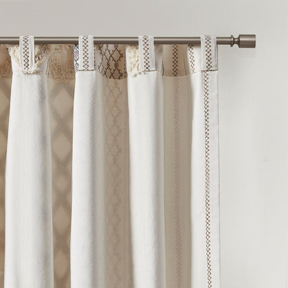 Cotton curtain panel set of 5 ivory with chenille stripe and lining HouseOfZazla Curtains on Tampa Home & Garden Store