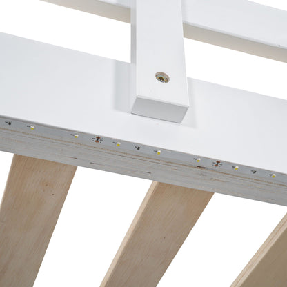 White loft bed frame with LED strip lighting and natural wood legs on Tampa Home & Garden Store