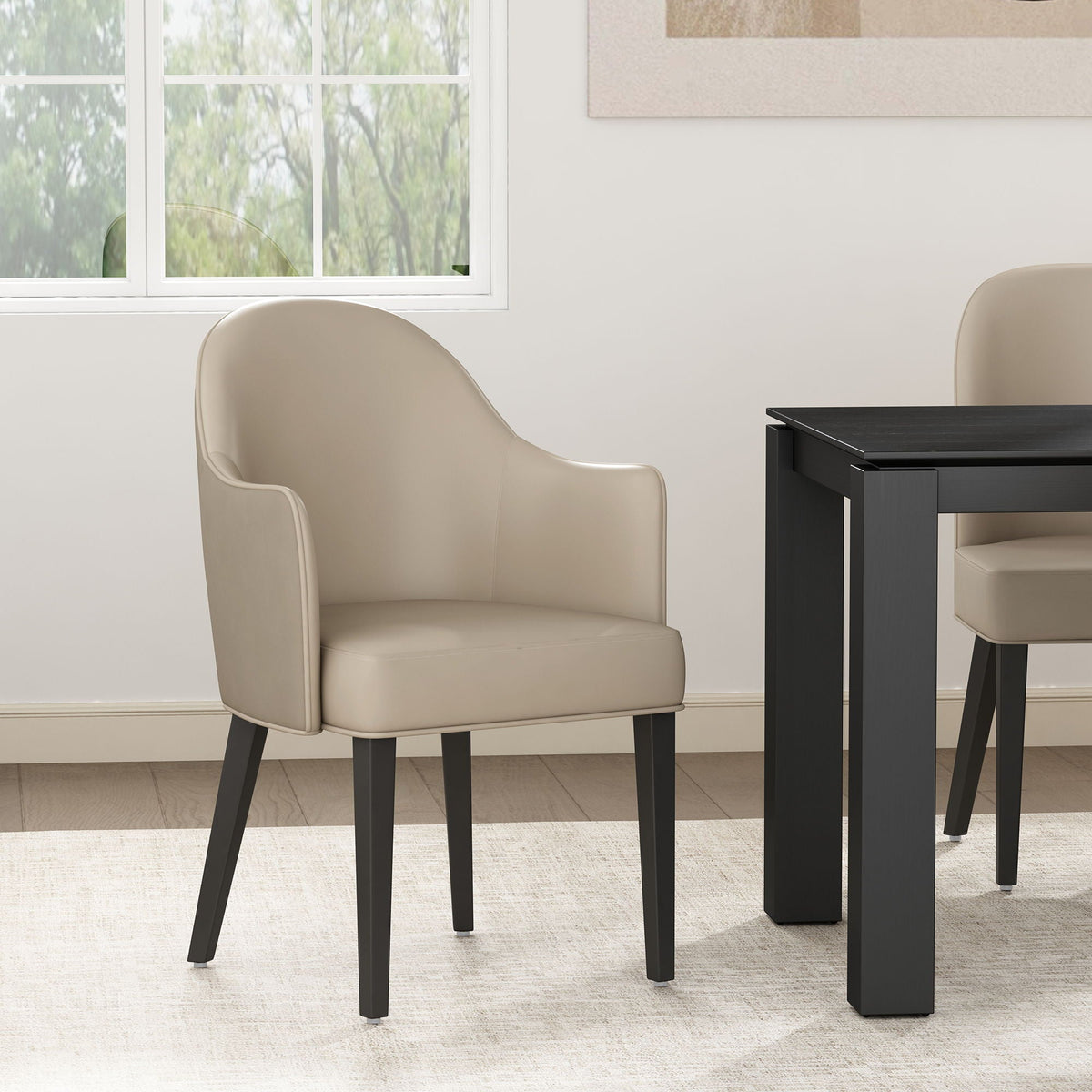 Modern Solid Beech Wood and Vegan Armchair