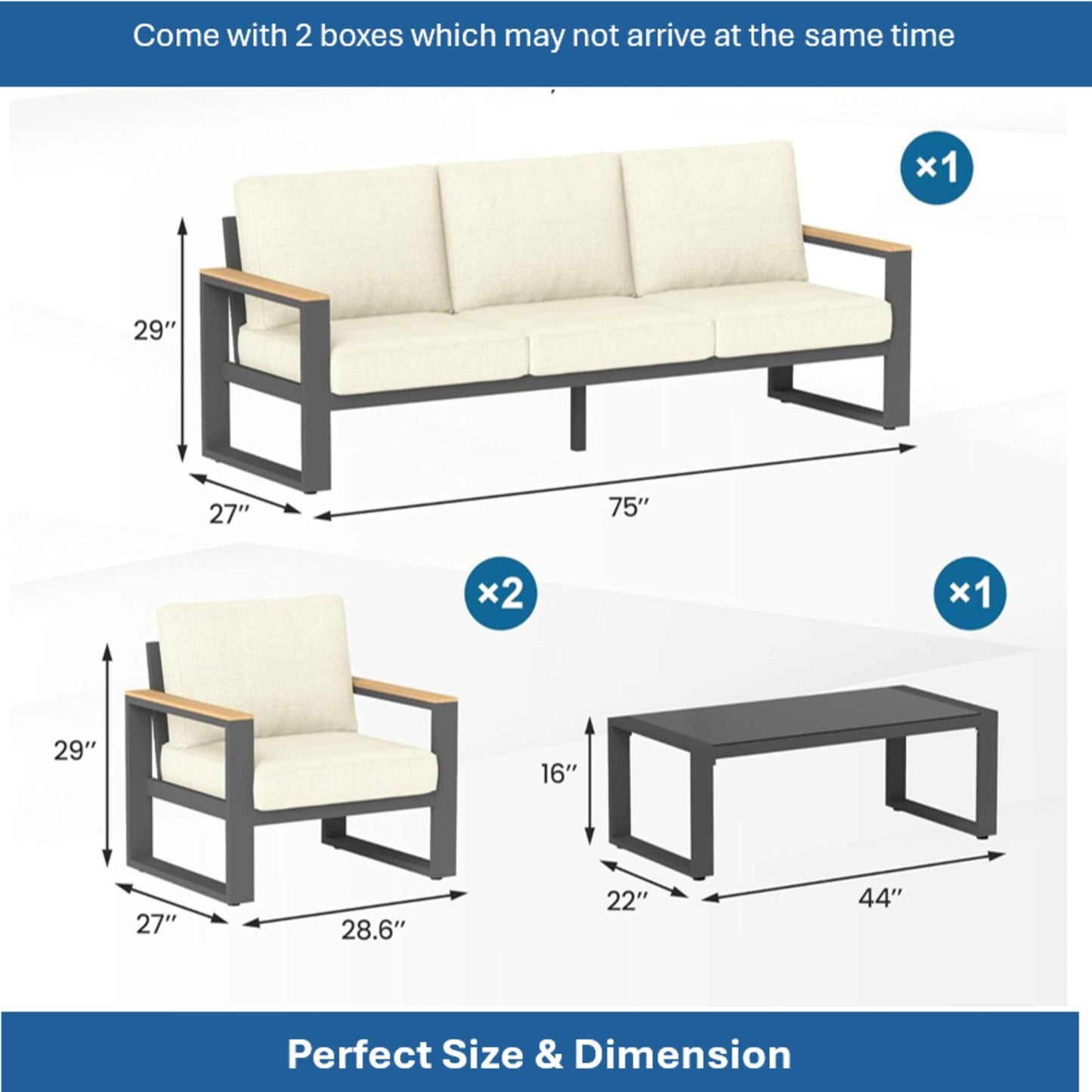Modern Outdoor Sofa Set with the Coffee Table