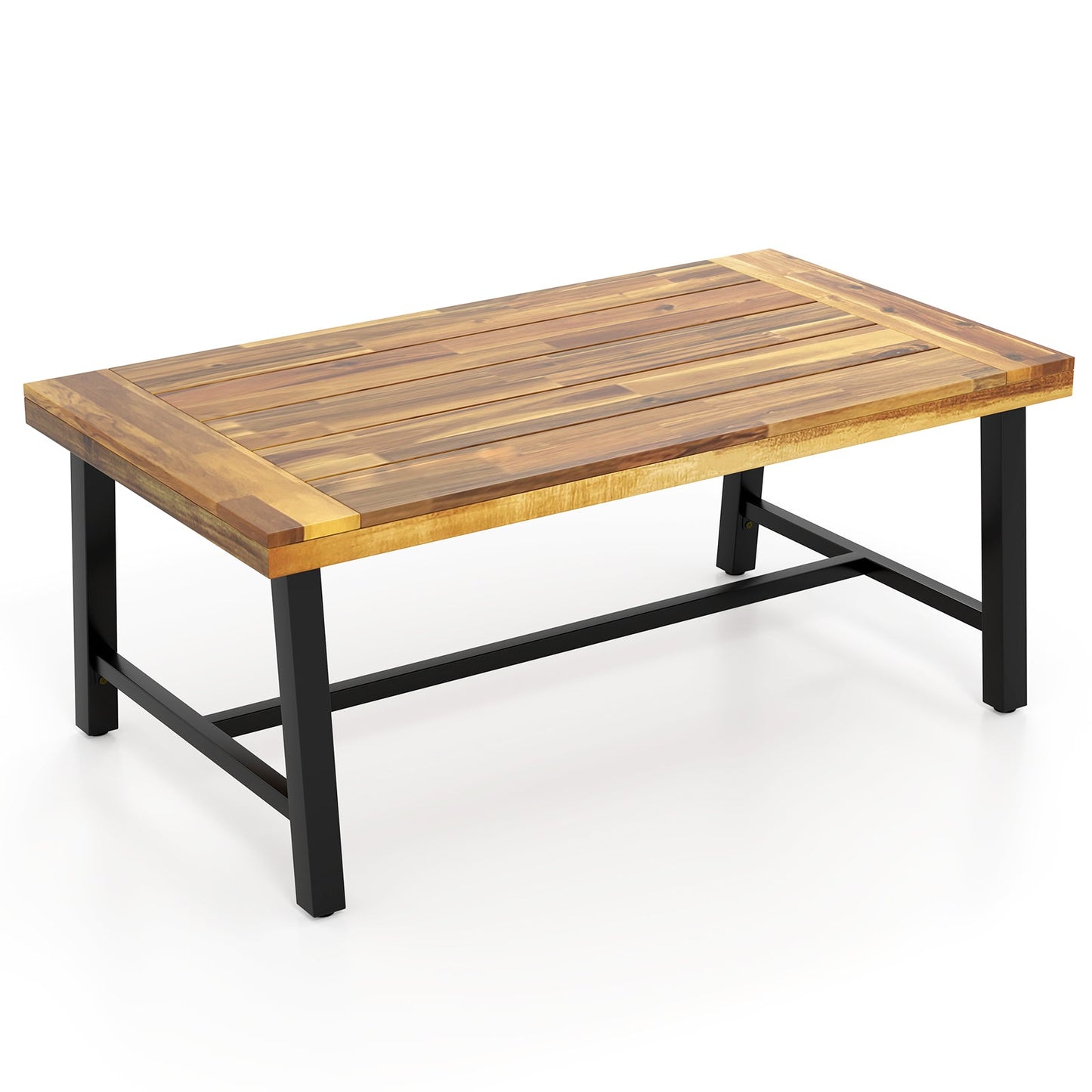Mesa de centro de madera de acacia con tapa engrosada y patas metálicas de alta resistencia