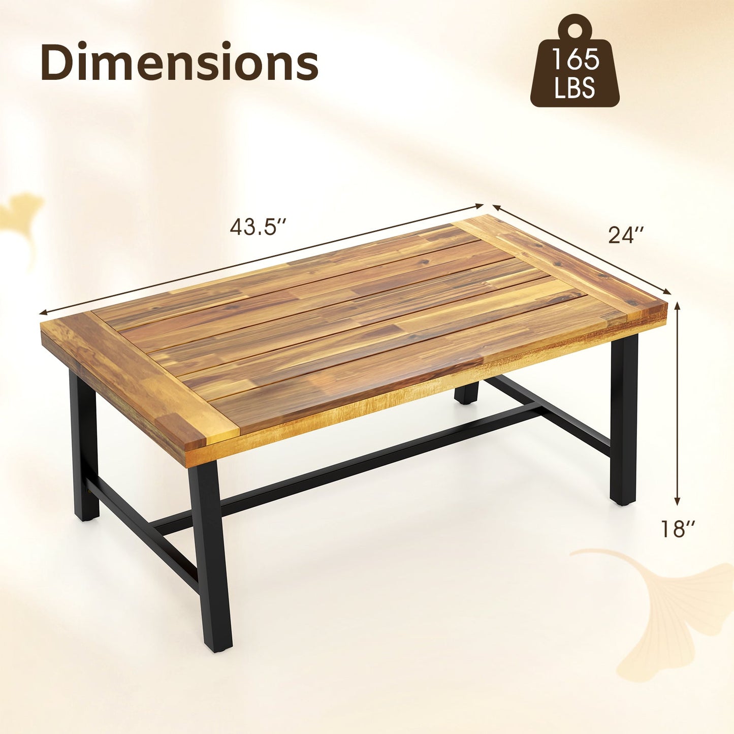 Mesa de centro de madera de acacia con tapa engrosada y patas metálicas de alta resistencia