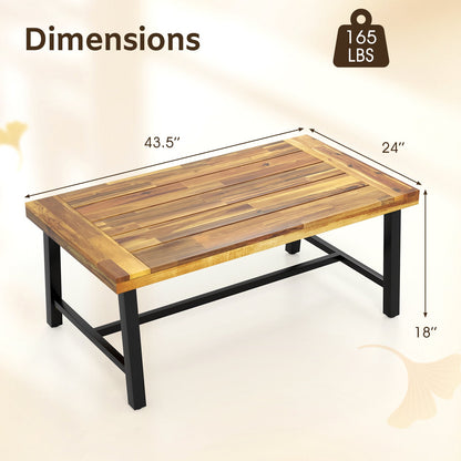 Mesa de centro de madera de acacia con tapa engrosada y patas metálicas de alta resistencia