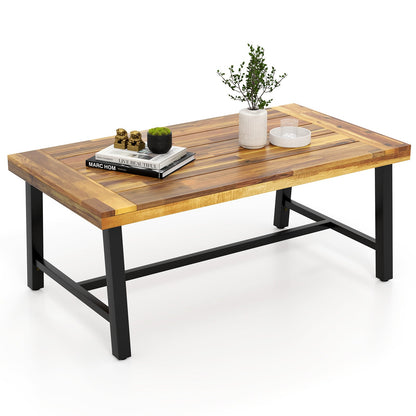 Mesa de centro de madera de acacia con tapa engrosada y patas metálicas de alta resistencia