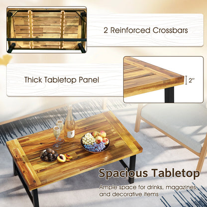 Mesa de centro de madera de acacia con tapa engrosada y patas metálicas de alta resistencia