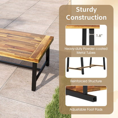 Mesa de centro de madera de acacia con tapa engrosada y patas metálicas de alta resistencia