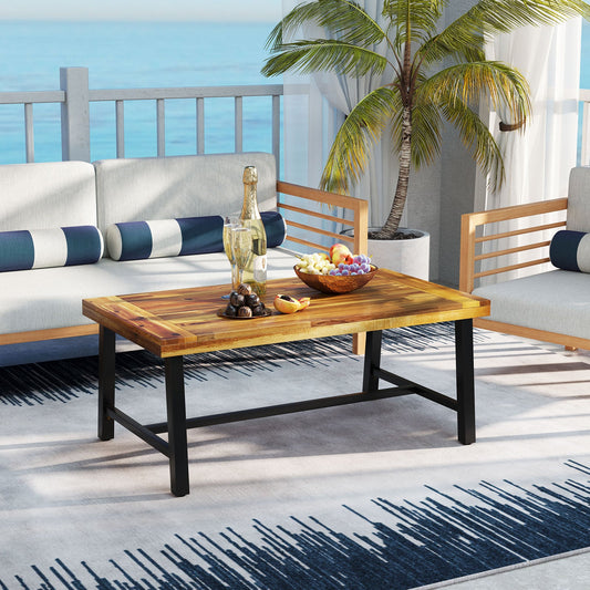 Acacia Wood Coffee Table with Thickened Top and Heavy-duty Metal Legs - Tampa Home & Garden Store