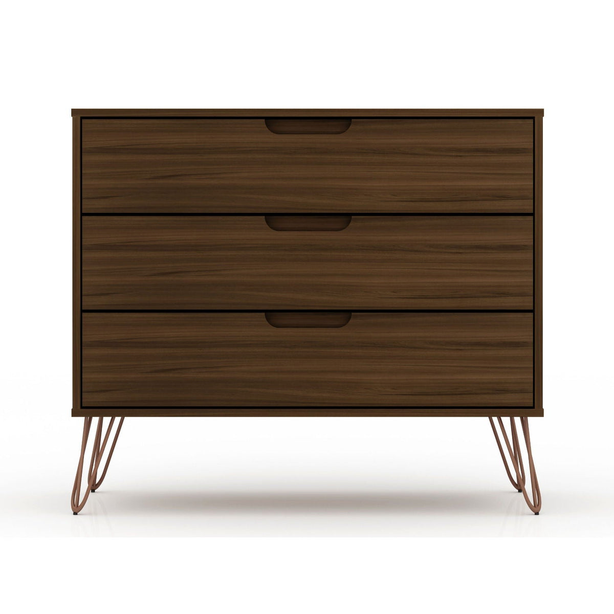 Rockefeller 3 Drawer Dresser with Splayed Legs, walnut finish, 3 drawers, mid-century style on Tampa Home & Garden Store