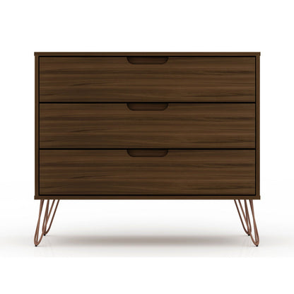 Rockefeller 3 Drawer Dresser with Splayed Legs, walnut finish, 3 drawers, mid-century style on Tampa Home & Garden Store