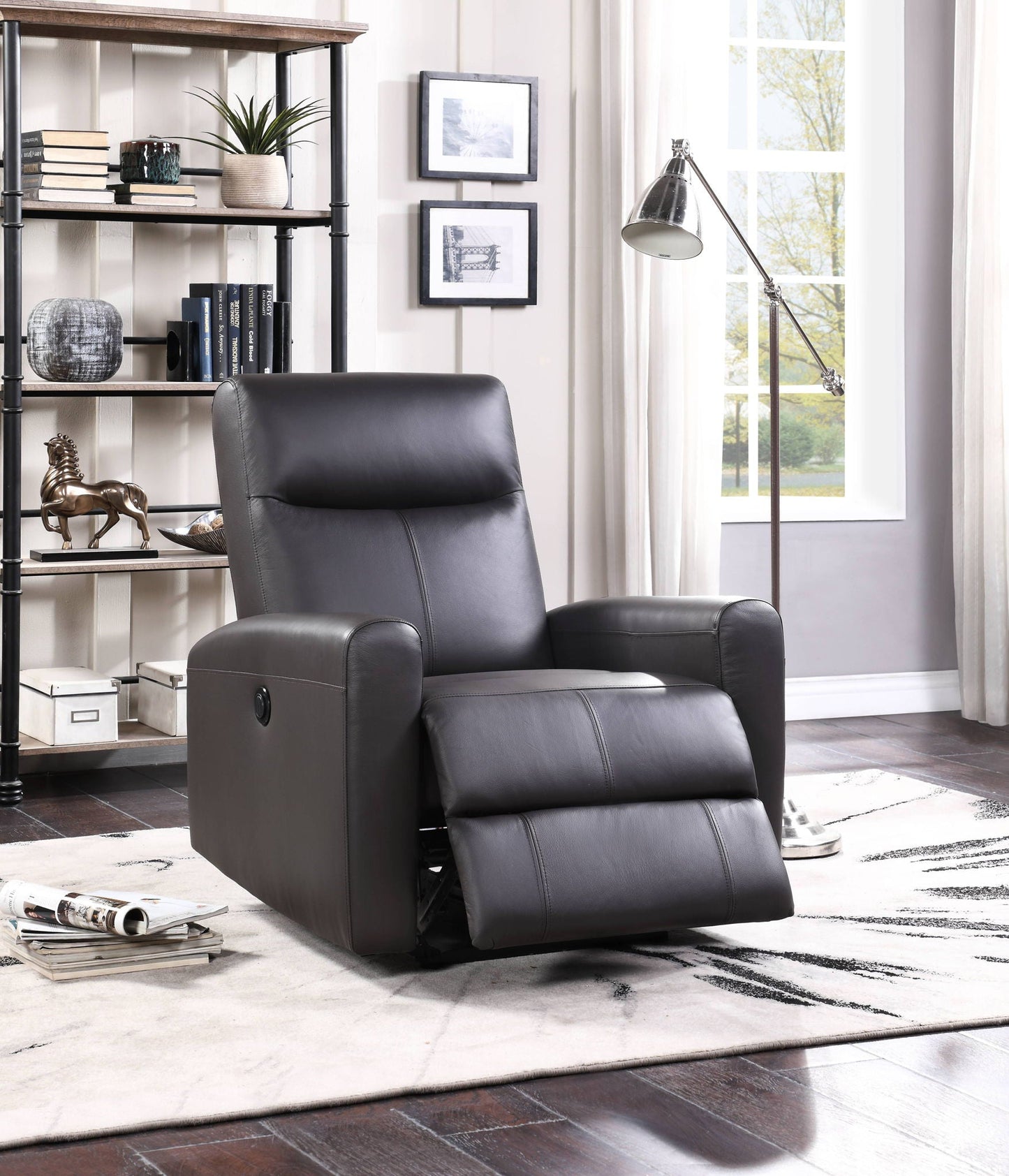 Blane top-grain leather power motion recliner brown by HouseOfZazla with chaise longue design on Tampa Home & Garden Store