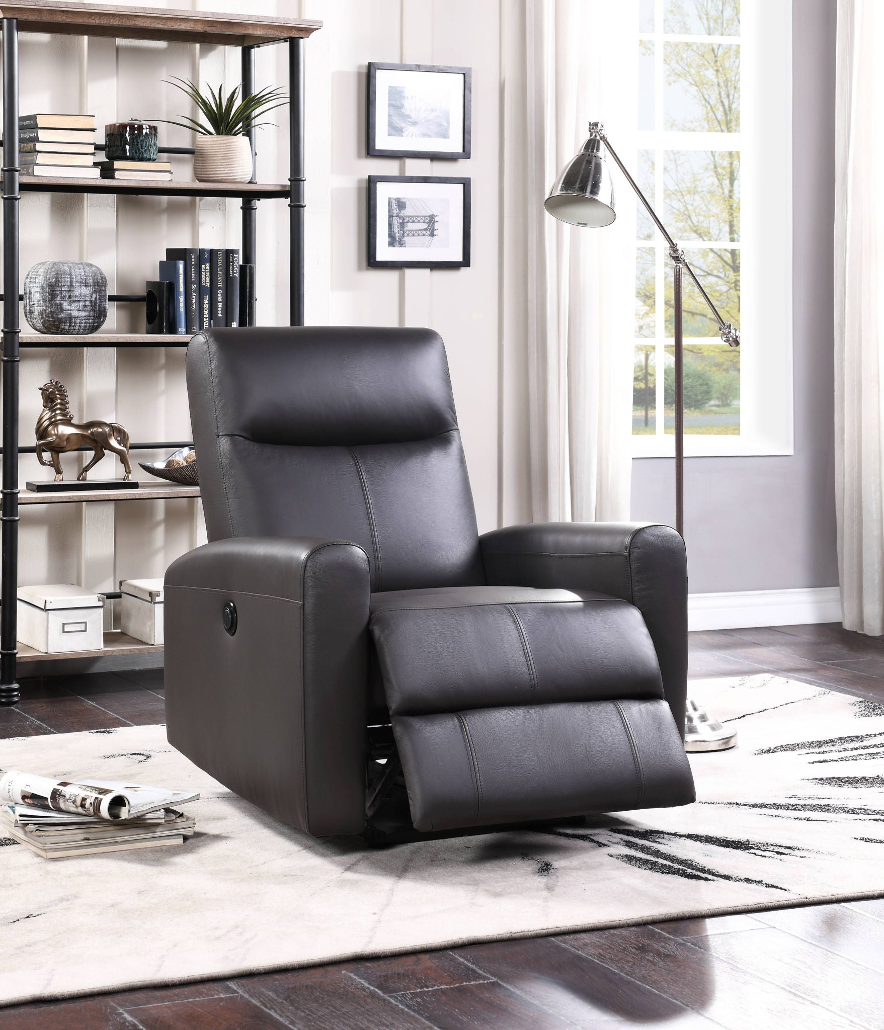 Blane top-grain leather power motion recliner brown by HouseOfZazla with chaise longue design on Tampa Home & Garden Store
