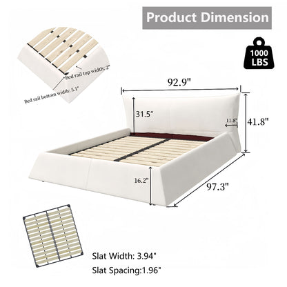 King Platform Bed with cream upholstered headboard and slatted base by HouseOfZazla on Tampa Home & Garden Store