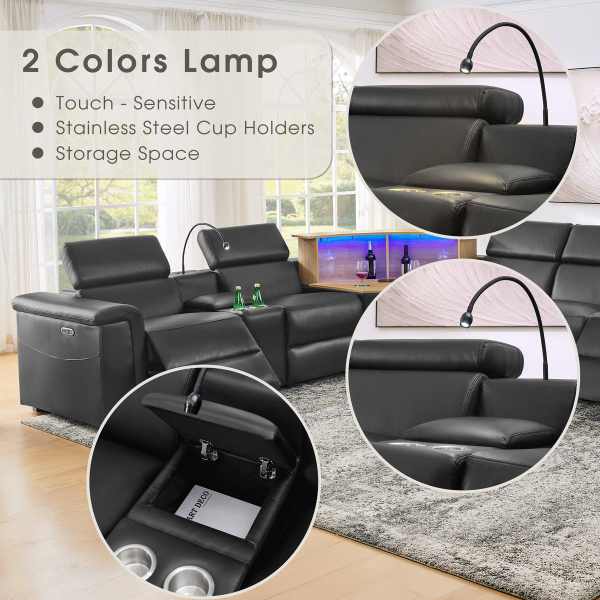 5 Seater L Shaped Recliner Sofa with Air Leather