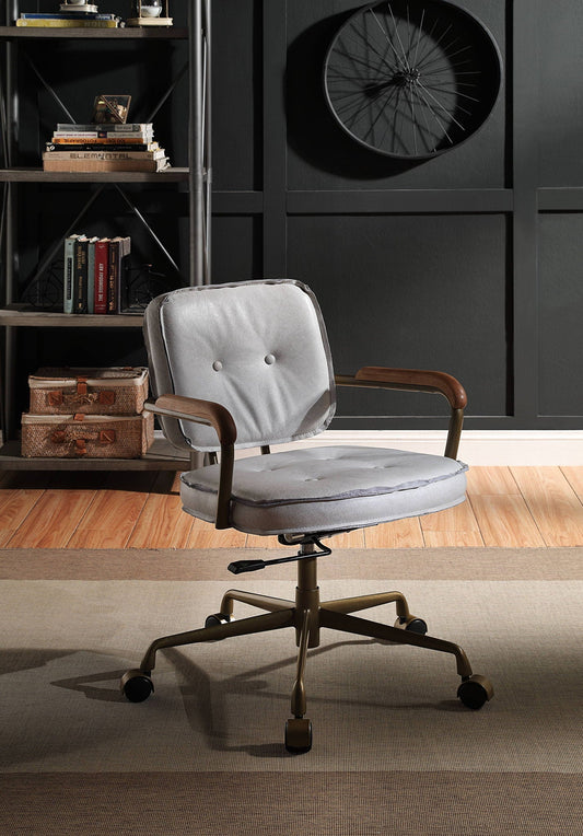 Siecross Top Grain Leather Office Chair gray leather, swivel with wood arms HouseOfZazla on Tampa Home & Garden Store