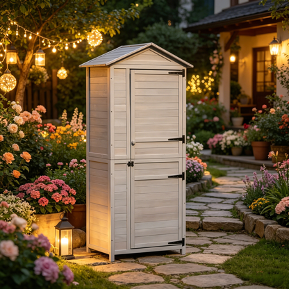 an Outdoor Storage Shed With Tilted Tin Roof