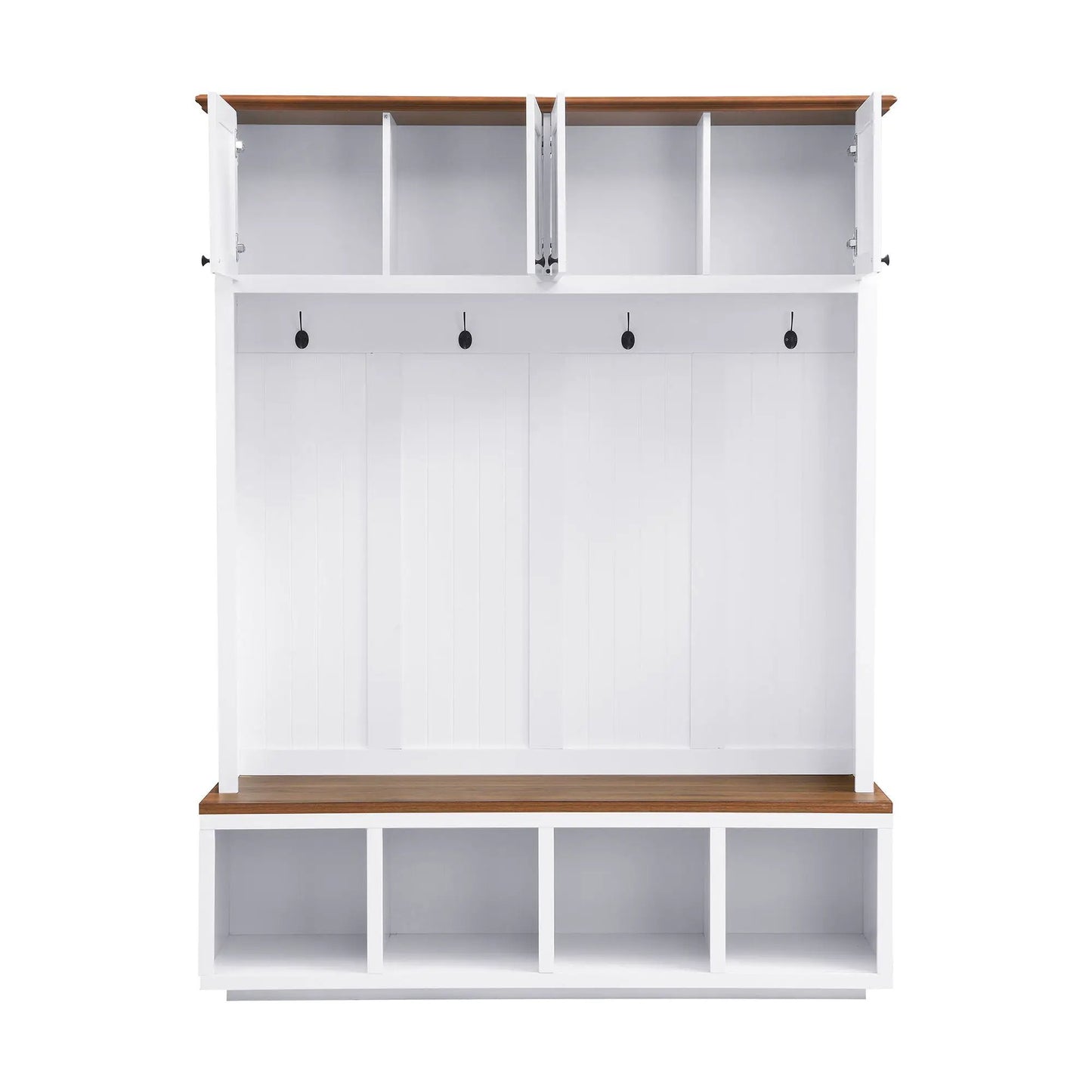 Entryway hall tree with bench storage, white with wood top, 4 hooks by Unique Piece Furniture on Tampa Home & Garden Store