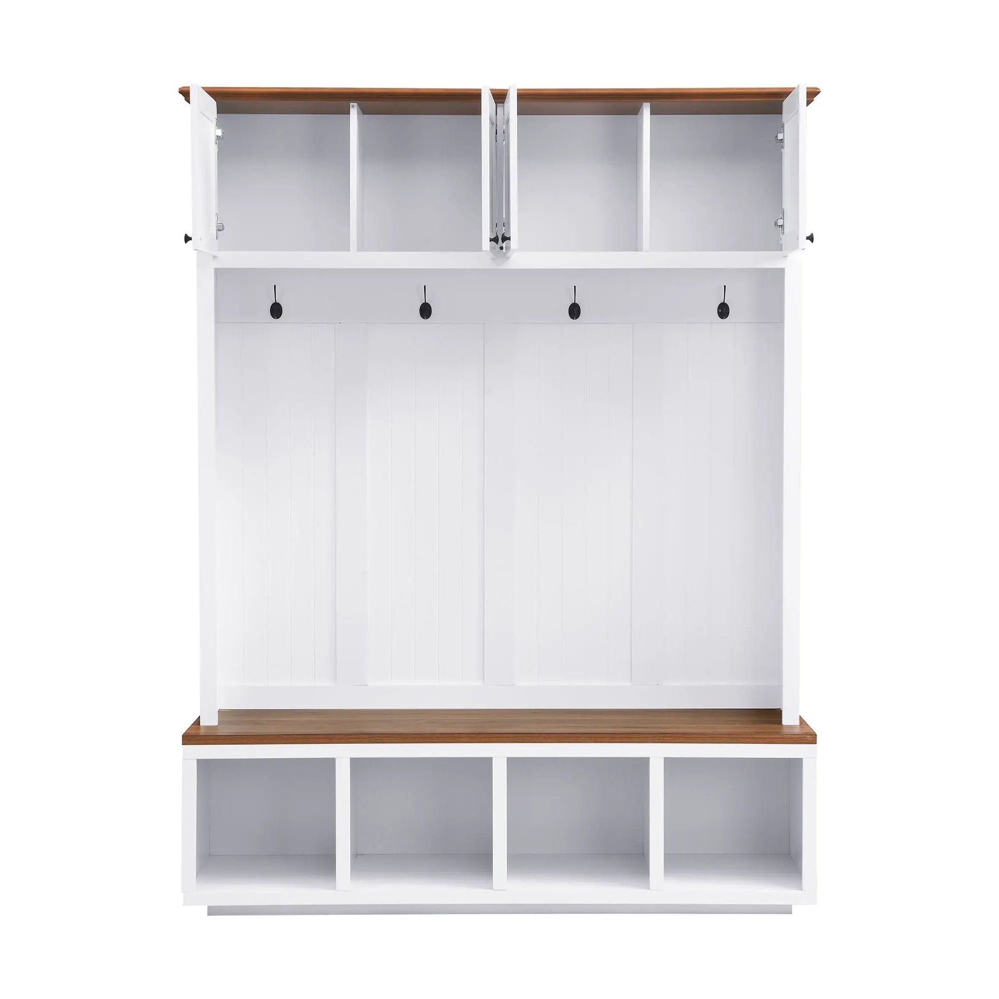 Entryway hall tree with bench storage, white with wood top, 4 hooks by Unique Piece Furniture on Tampa Home & Garden Store