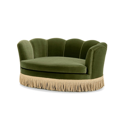 Clara 34.5in olive velvet scalloped pet sofa bed, medium, with fringe trim by HouseOfZazla on Tampa Home & Garden Store