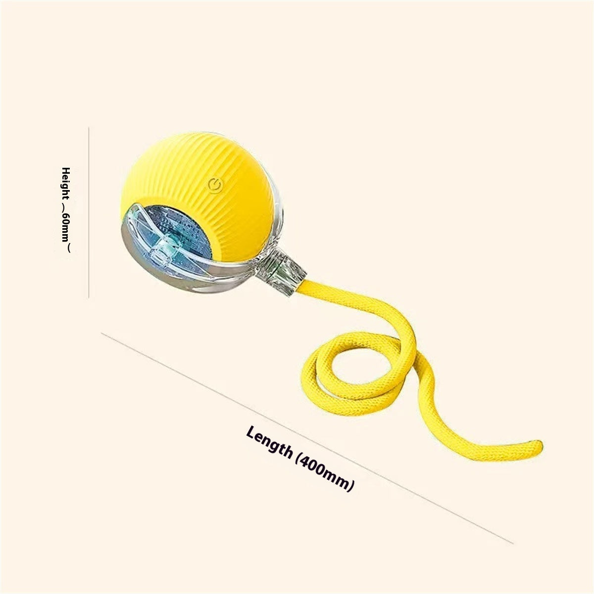 Electric cat toy ball with yellow textured shell and transparent window, 400mm rope leash on Tampa Home & Garden Store