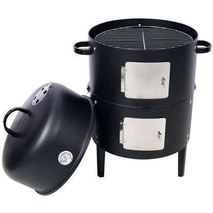 Heavy Duty Round Steel Charcoal Grill and Smoker