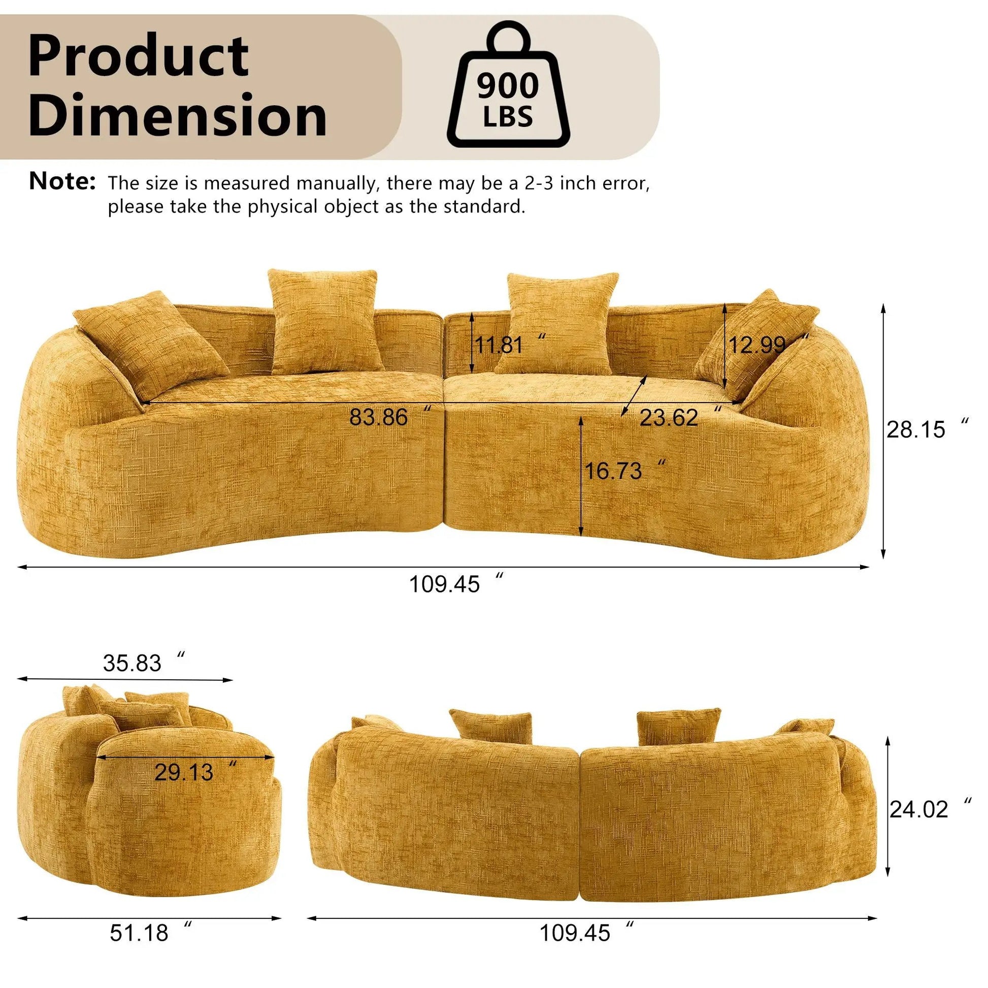 Curved Compressed Sofa in mustard fabric, Nordic-style by Unique Piece Furniture on Tampa Home & Garden Store