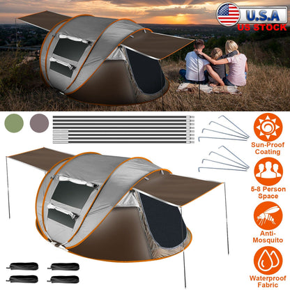 GemGear 3-4 Person Pop-Up Tent gray with orange trim, automatic setup, 2 mosquito-net windows on Tampa Home & Garden Store