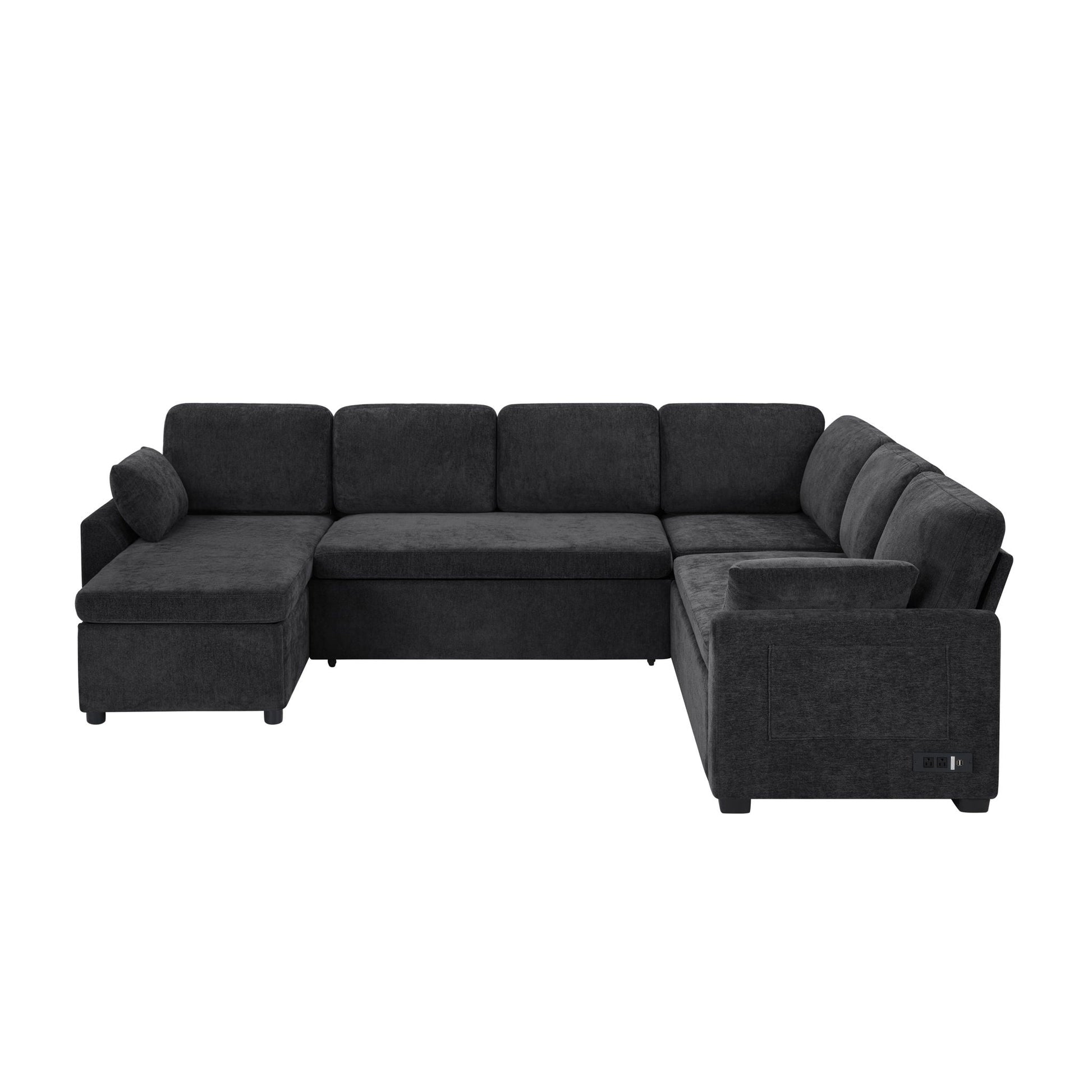 Convertible U-shaped sectional sofa bed with reversible chaise HouseOfZazla dark gray on Tampa Home & Garden Store