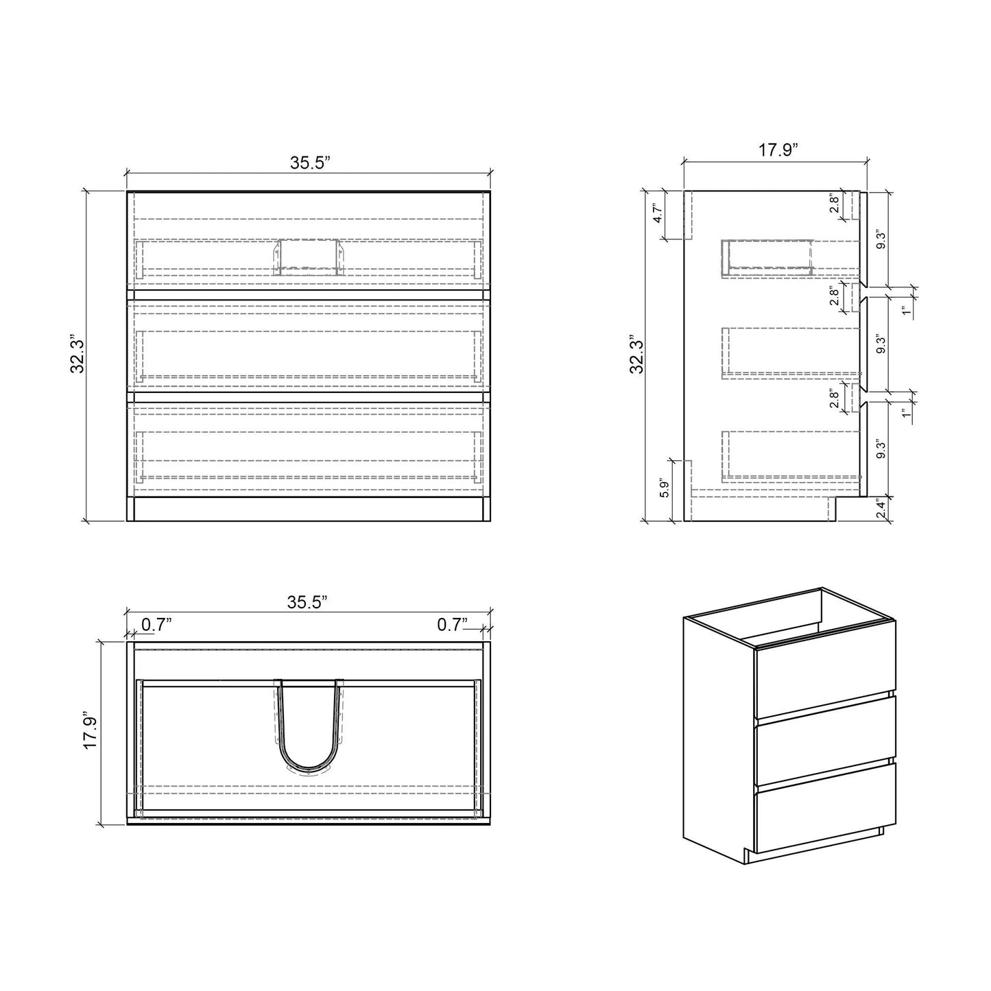 Alice Bathroom Vanity with Large Storage and Sink