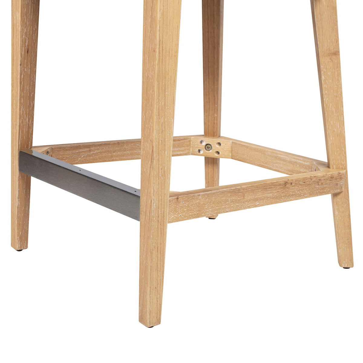 Counter stool frame in natural wood with a metal footrest on Tampa Home & Garden Store