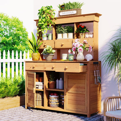 TOPMAX 65.7'' tall wooden garden potting bench with hutch, a multi-shelf workstation for plants on Tampa Home & Garden Store