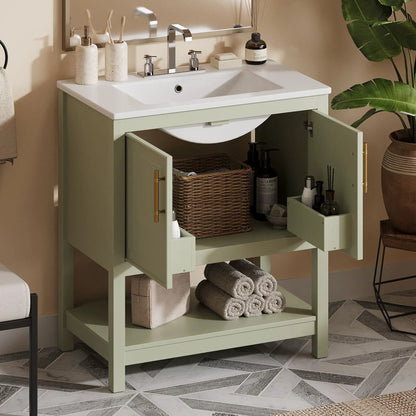 Elegant Vanity with Ceramic Sink and Storage