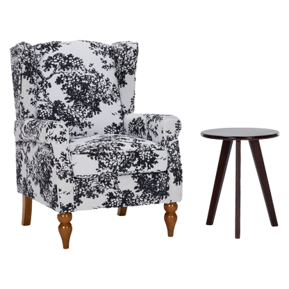 Coffee Table & Armchair Set black-and-white armchair with wooden legs beside a round table on Tampa Home & Garden Store