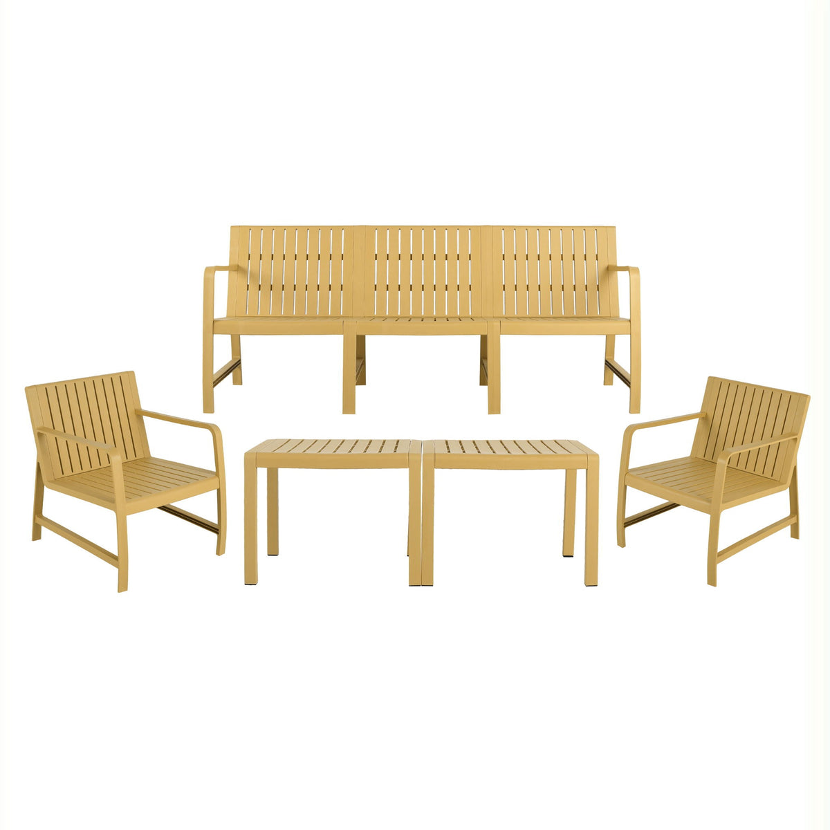 HouseOfZazla orange waterproof outdoor patio set with chairs and bench and table on Tampa Home & Garden Store