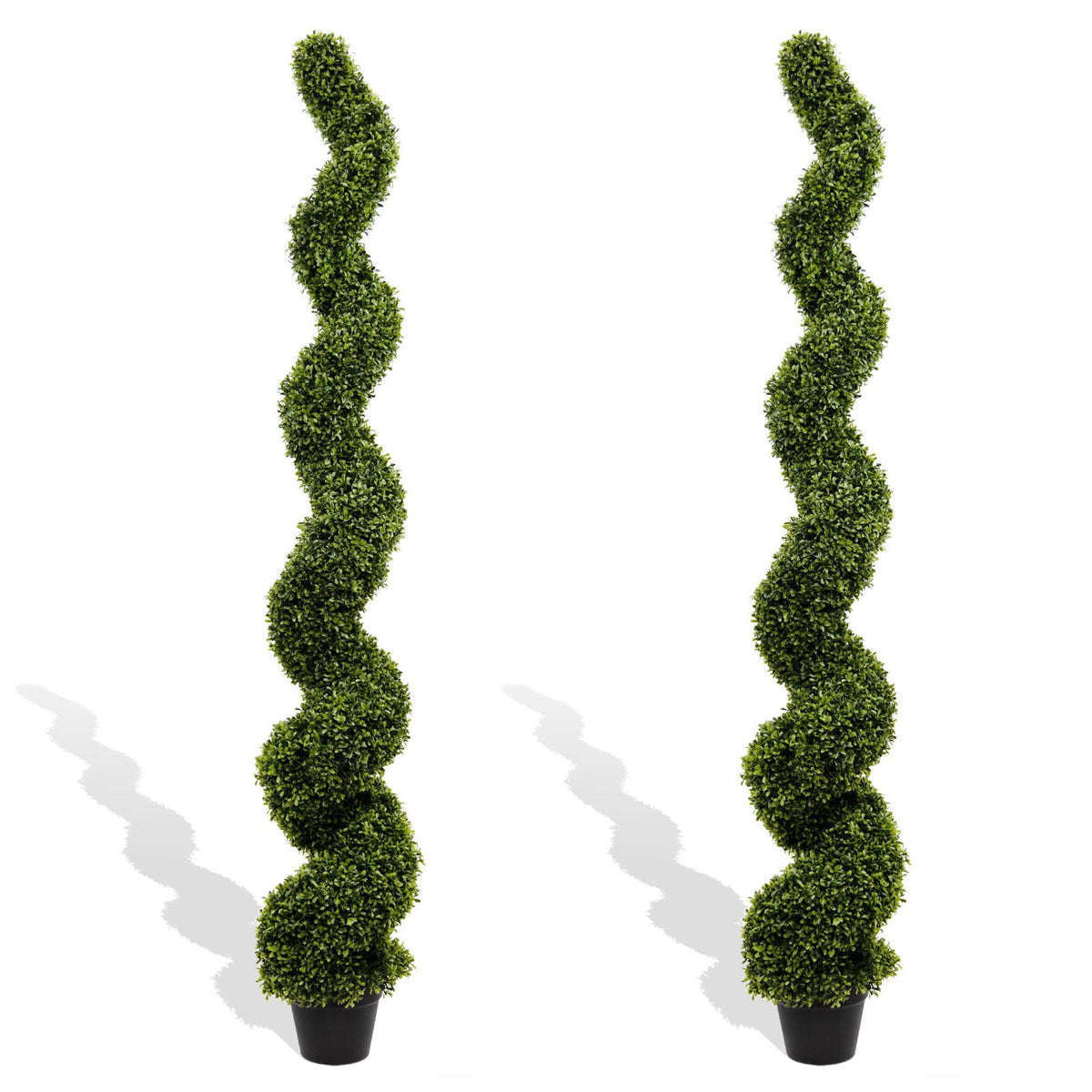 Artificial boxwood topiary spiral tree, UV resistant outdoor green twin spirals in pots on Tampa Home & Garden Store