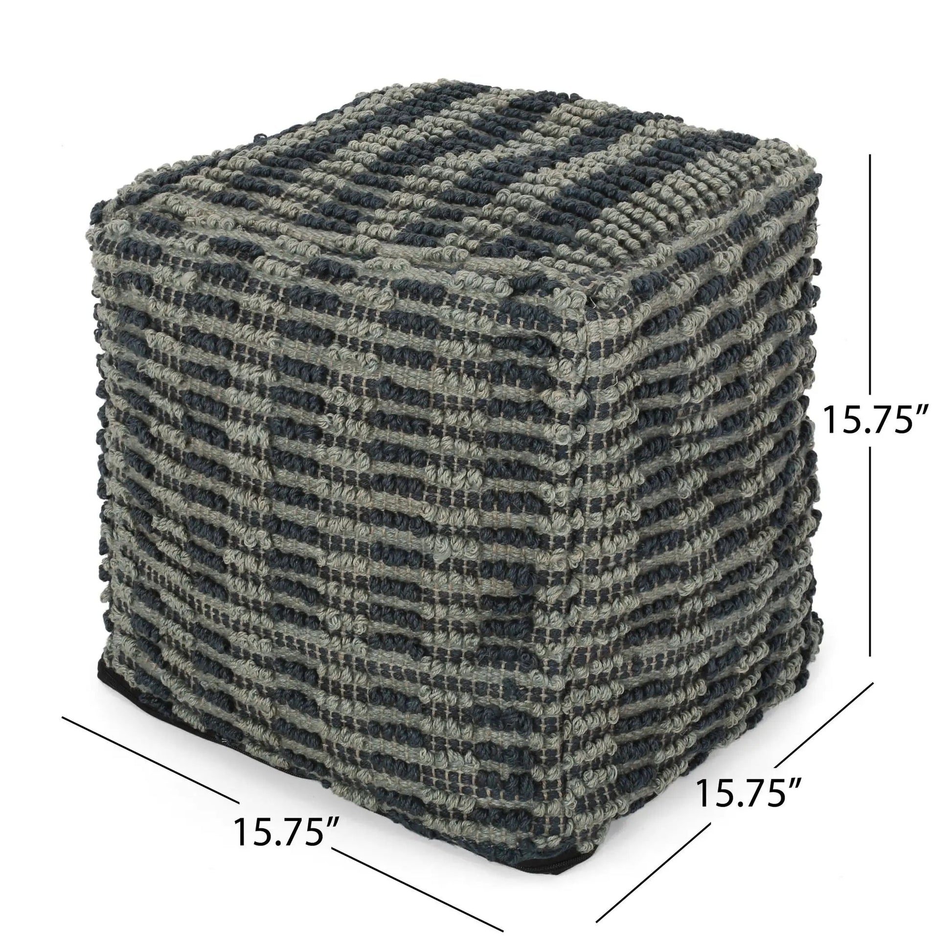 Walle fabric square pouf ottoman teal blue woven texture by Unique Piece Furniture on Tampa Home & Garden Store