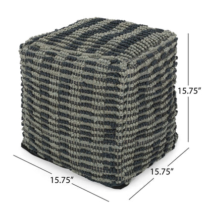 Walle fabric square pouf ottoman teal blue woven texture by Unique Piece Furniture on Tampa Home & Garden Store