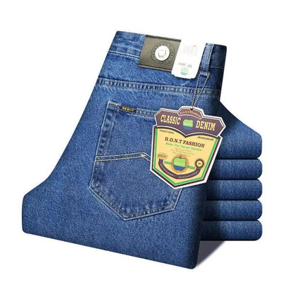 Men's retro straight-leg denim jeans FLIPSTYLEZLLC folded with patch label on back pocket on Tampa Home & Garden Store