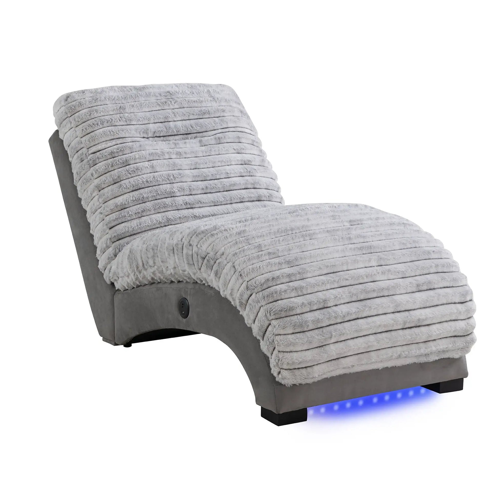 Denise accent chaise with USB support in grey faux fur upholstery on Tampa Home & Garden Store