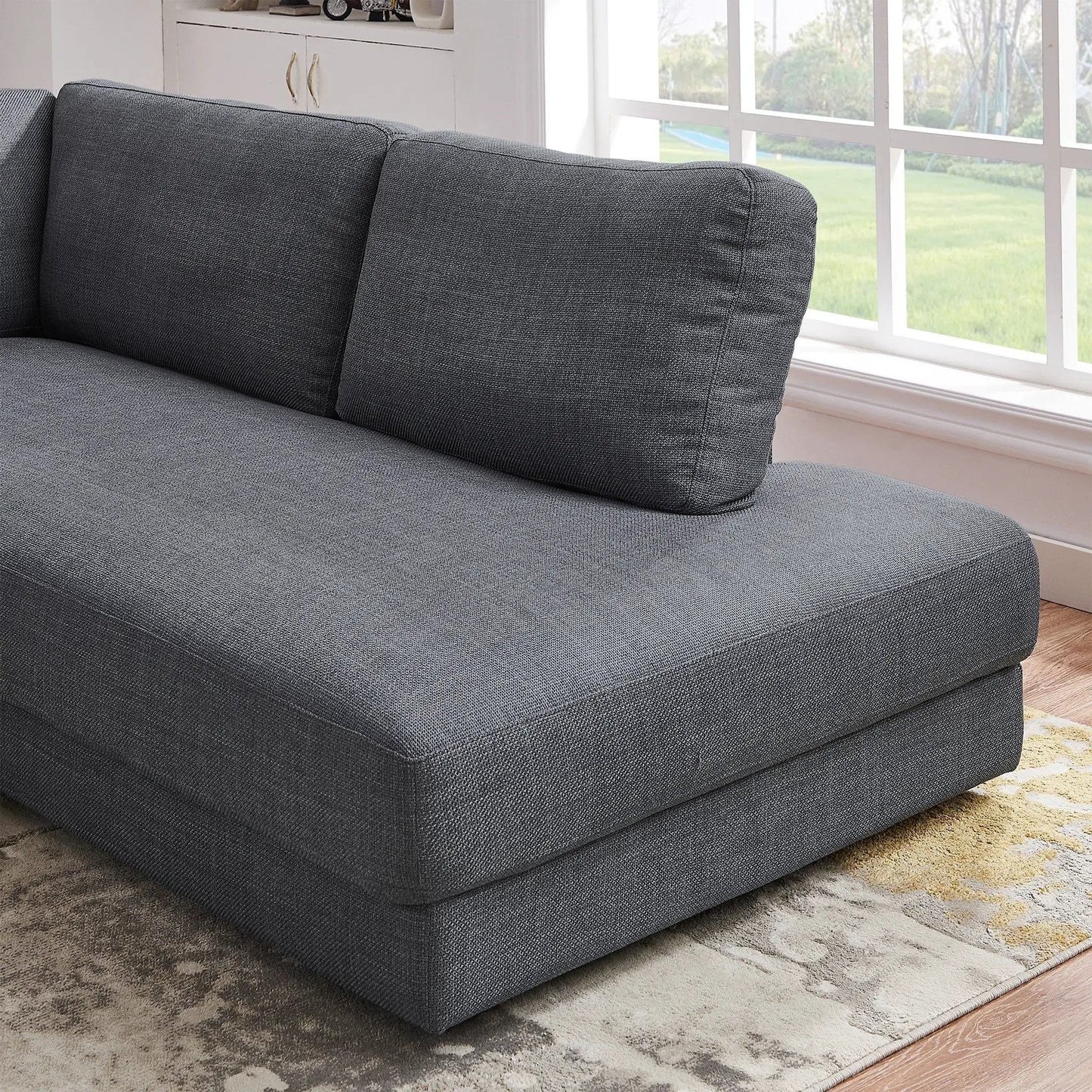 Glander comfortable cozy stationary sectional sofa in dark gray textured fabric on Tampa Home & Garden Store