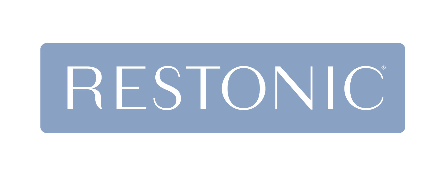 Restonic logo on blue rounded rectangle with white lettering on Tampa Home & Garden Store