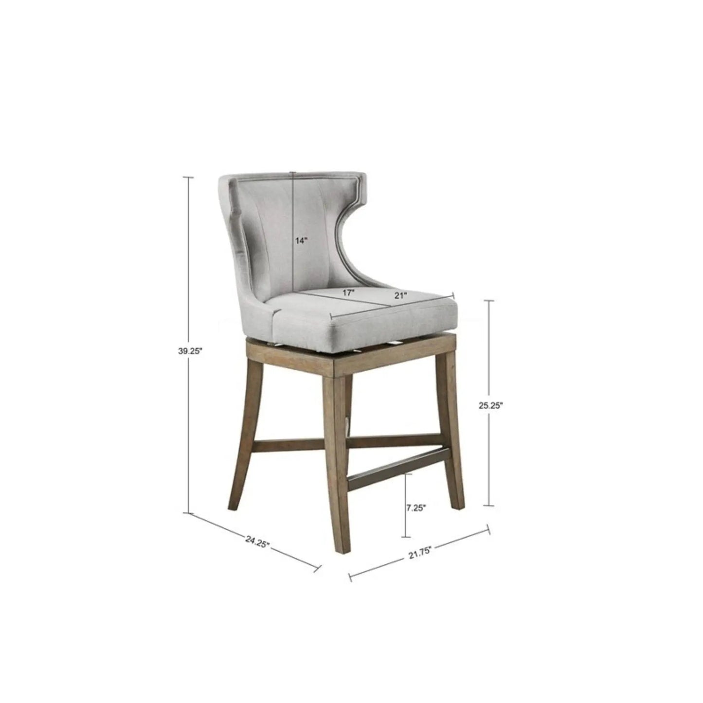 Carson counter stool with swivel seat, gray upholstery, wood legs, counter height 24–27 on Tampa Home & Garden Store