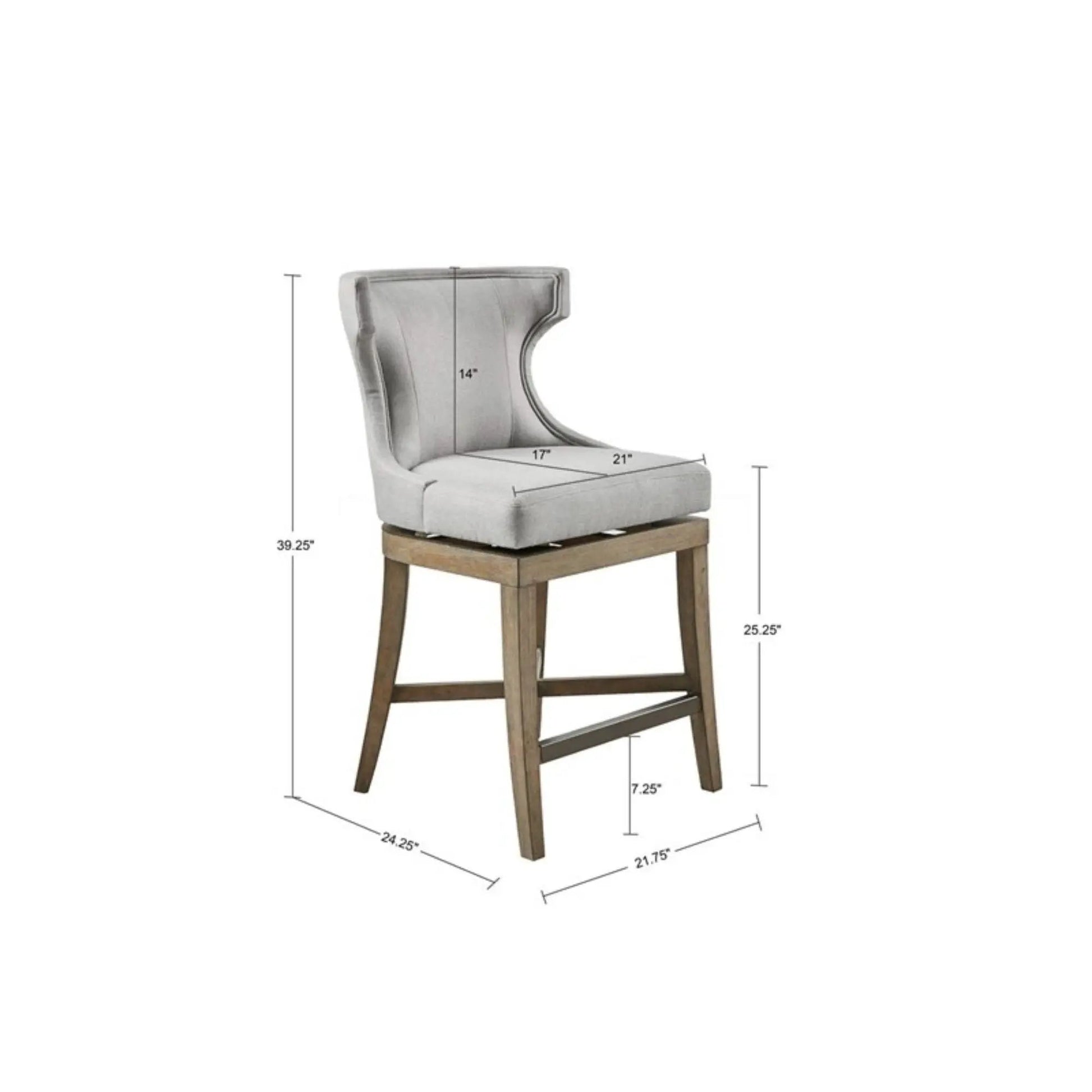 Carson counter stool with swivel seat, gray upholstery, wood legs, counter height 24–27 on Tampa Home & Garden Store