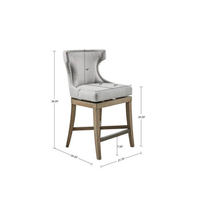 Carson Counter Stool with Swivel Seat in beige gray blue wingback upholstery on wood base on Tampa Home & Garden Store