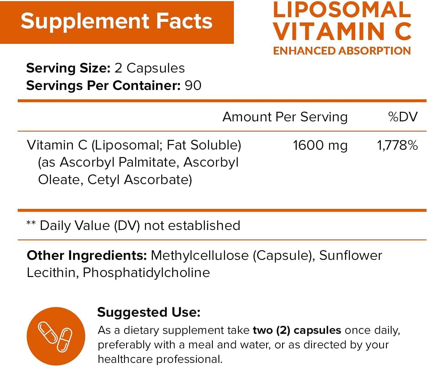 Perfecsy VC Vitamin C Capsules liposomal vitamin C 1600 mg per 2 capsules, 90 servings on Tampa Home & Garden Store