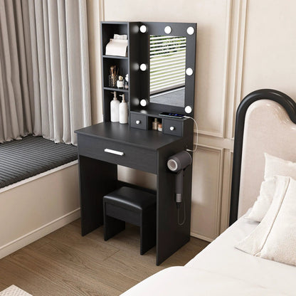 Vanity Table with Mirror and Hairdryer Holder