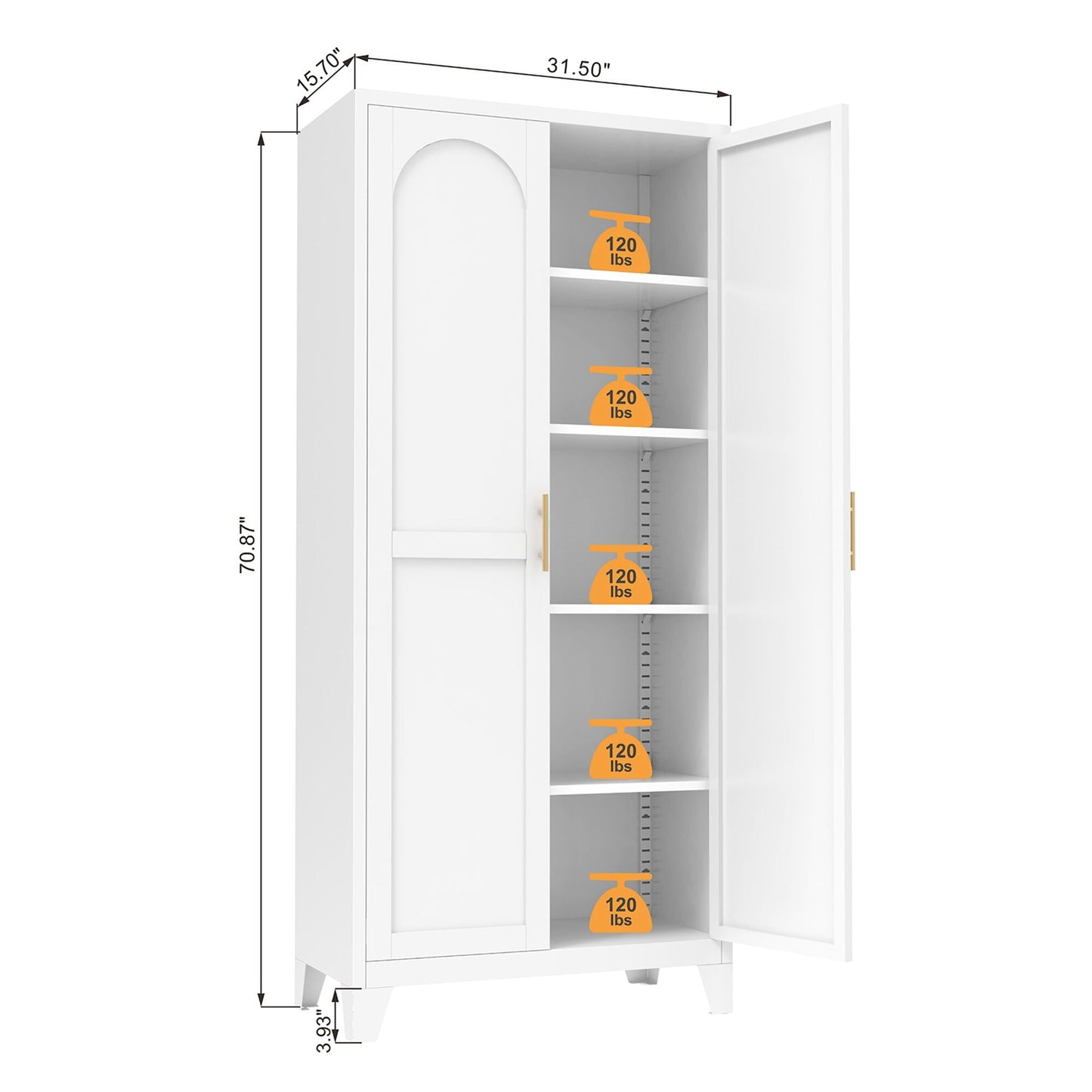 Shapely Doors Cabinet white metal wardrobe adjustable triple left closed right open on Tampa Home & Garden Store