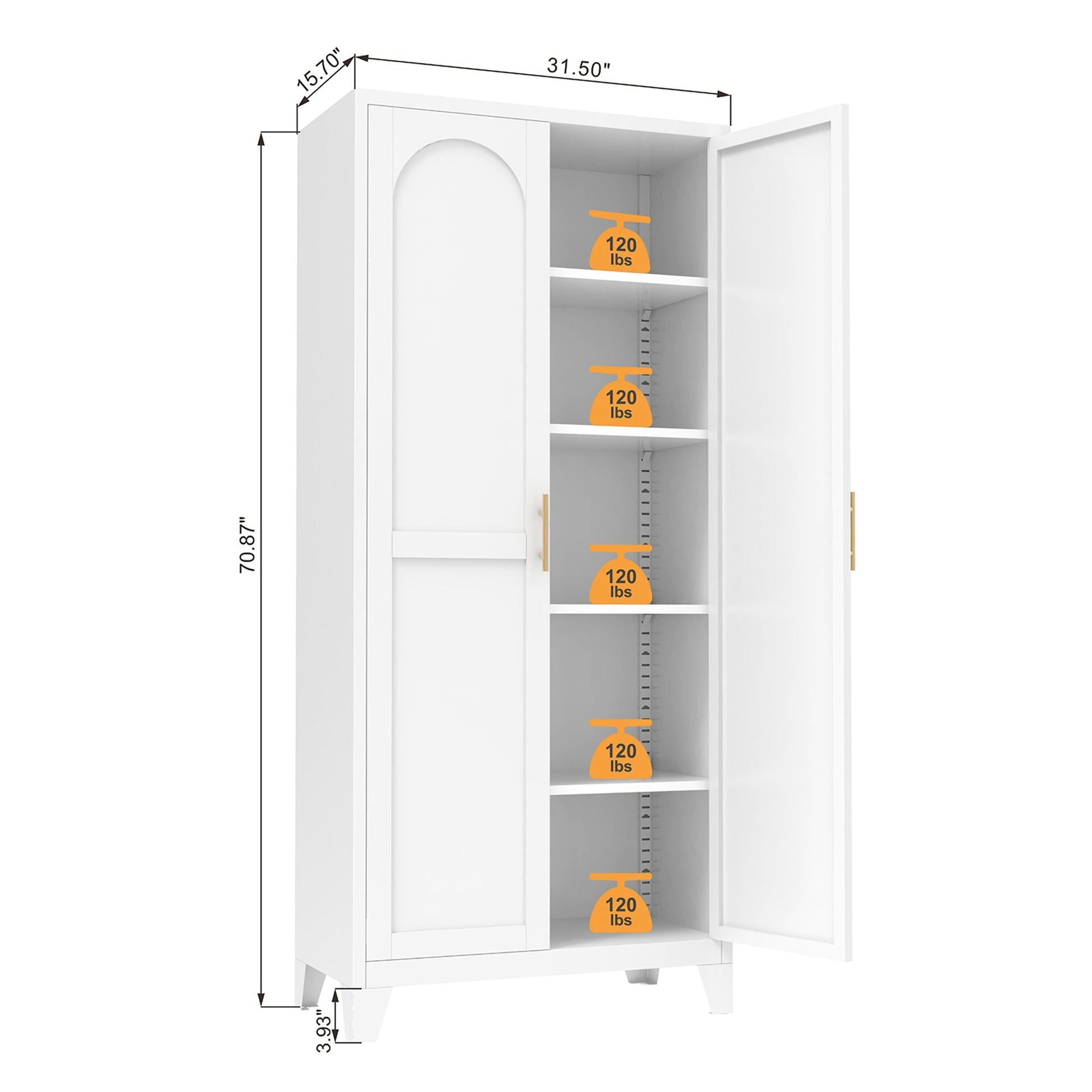 Shapely Doors Cabinet white metal wardrobe adjustable triple left closed right open on Tampa Home & Garden Store