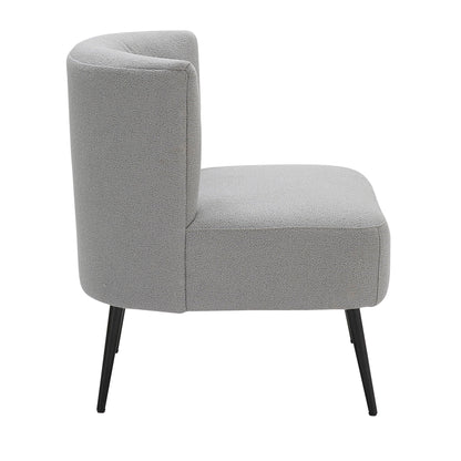 Fran Contemporary Slipper Chair with gray boucle upholstery and black legs by HouseOfZazla on Tampa Home & Garden Store