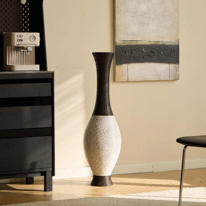 Tall designer floor vase in dark brown and cream two-tone finish on Tampa Home & Garden Store